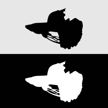 Guppy balık silueti logo tasarımı beyaz ve siyah arkaplan