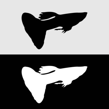 Guppy balık silueti logo tasarımı beyaz ve siyah arkaplan
