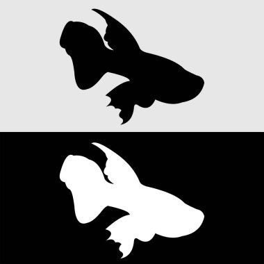Guppy balık silueti logo tasarımı beyaz ve siyah arkaplan