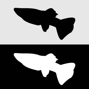 Guppy balık silueti logo tasarımı beyaz ve siyah arkaplan