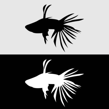 Guppy balık silueti logo tasarımı beyaz ve siyah arkaplan