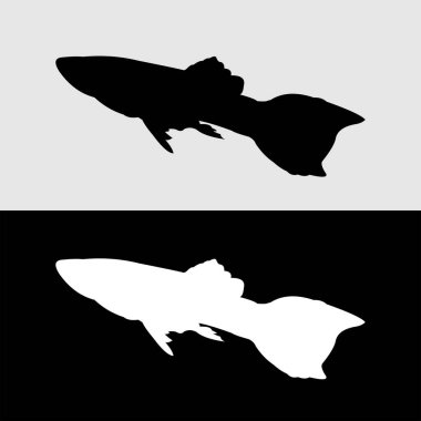 Guppy balık silueti logo tasarımı beyaz ve siyah arkaplan