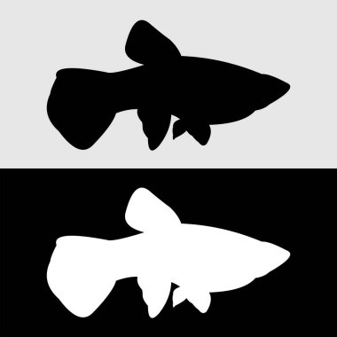 Guppy balık silueti logo tasarımı beyaz ve siyah arkaplan
