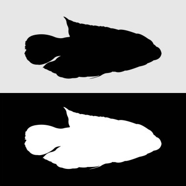 Siyah beyaz Gurame balık logosunun siluet tasarımı