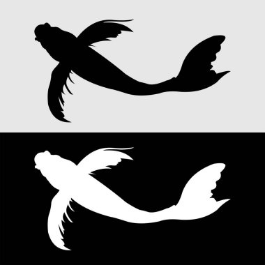 Beyaz ve siyah arkaplanlı Koi balığı silueti logosu tasarımı