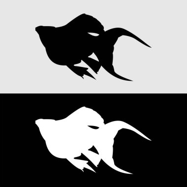 Molly balık silueti logo tasarımı beyaz ve siyah arkaplan