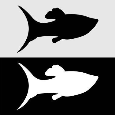 Platy Fish siluet logo tasarımı beyaz ve siyah arkaplan