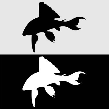 Beyaz ve siyah arkaplanda süpürge saplı balık silueti logosu tasarımı