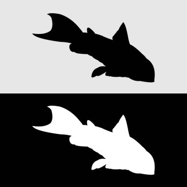 Beyaz ve siyah arkaplanda süpürge saplı balık silueti logosu tasarımı