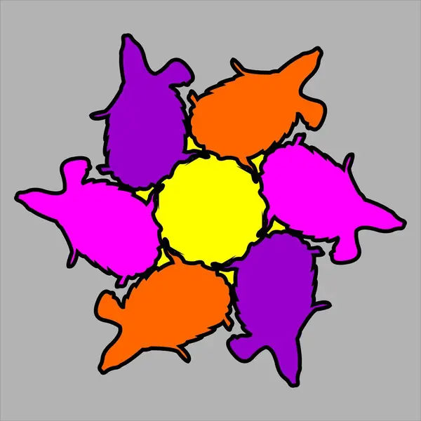 Gri arkaplanda renkli renkleri olan soyut ve fauna seramik motif tasarımı