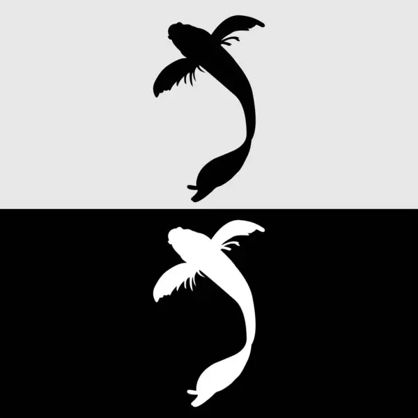 Beyaz ve siyah arkaplanlı Koi balığı silueti logosu tasarımı