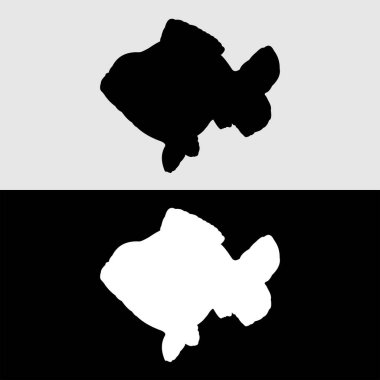 Siyah ve beyaz arkaplanı olan Japon balığı vektör tasarımı silueti