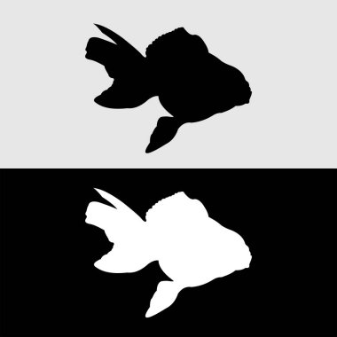 Siyah ve beyaz arkaplanı olan Japon balığı vektör tasarımı silueti