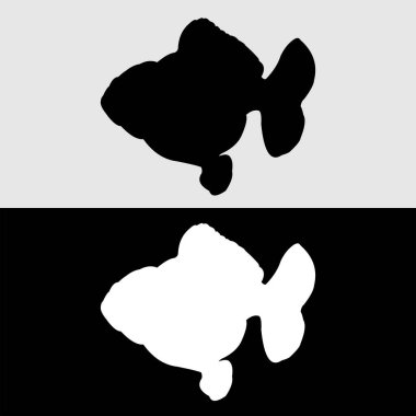 Siyah ve beyaz arkaplanı olan Japon balığı vektör tasarımı silueti