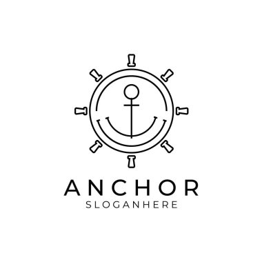 Basit Mono Line Sanat Anchor Rozet Cruise logo tasarım vektörü