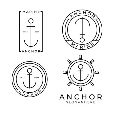 Basit Mono Line Art Anchor logo tasarım vektörünü ayarla ya da bohçala
