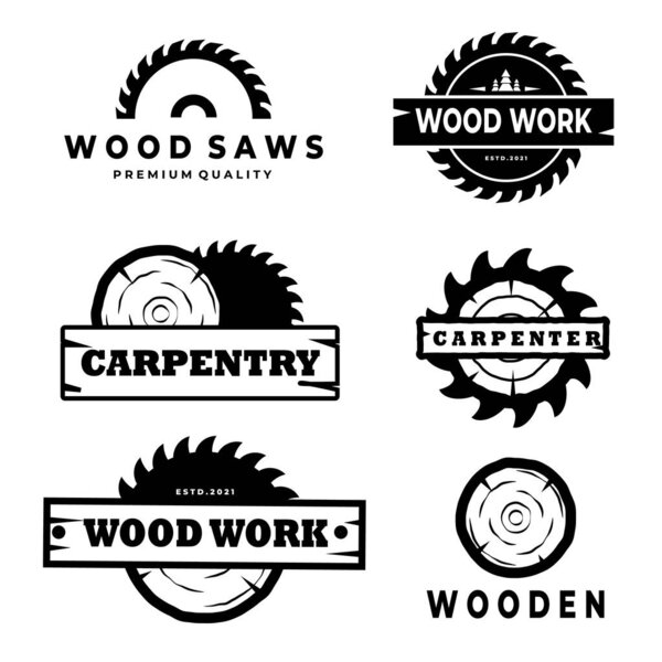 set or bundle Wood Industries Company logo with the concept of saws and carpentry and classic and vintage style