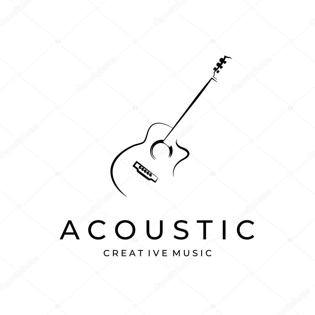 Simple guitar logo icon badge mono line illustration design