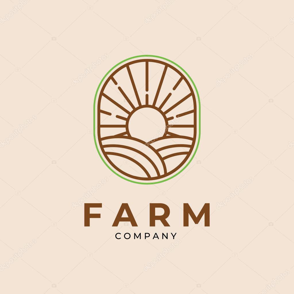 Minimalist farm line art logo emblem vector template design