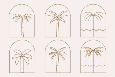 Palmiye ağacı rozet logo çizgisi sanat vektör illüstrasyon tasarımını ayarla