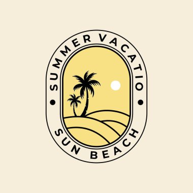Sun Beach rozet logosu tasarım vektörü çizimi