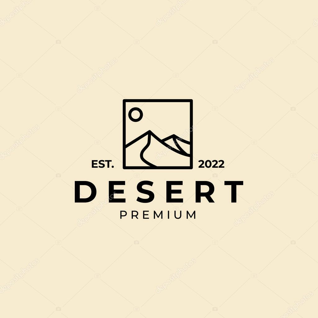 Desert with sun logo line art vector icon symbol graphic minimalist design illustration