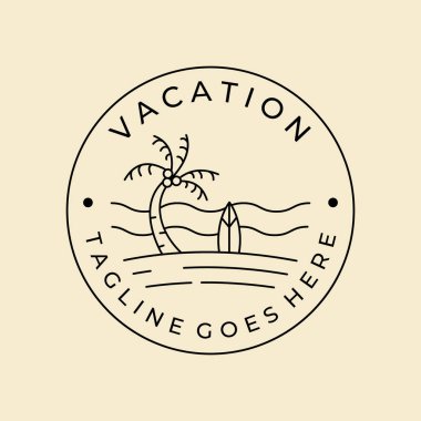 Tatil plajı sörf hattı sanat rozeti logosu vektör minimalist tasarımı