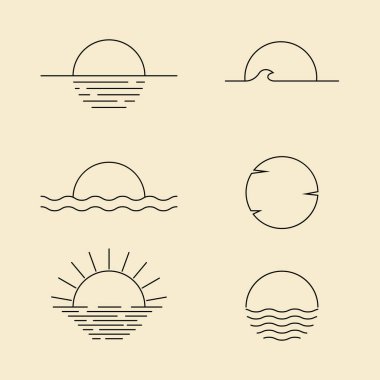 Güneş minimalist çizgi resim logosu şablon çizim tasarımı