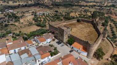 Terena, Alentejo, Portugal. June 16, 2024. Scenic aerial view of Terena Castle in Alentejo, Portugal, showcasing its medieval charm amid serene countryside. clipart