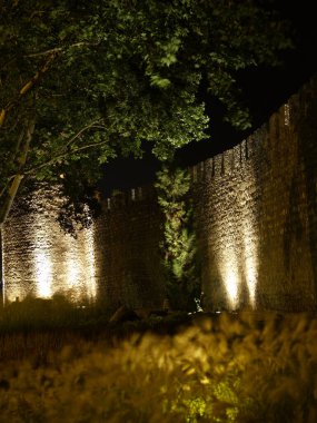 Vora 'nın antik duvarının çarpıcı bir gece manzarası, güzel aydınlatılmış, etrafını çevreleyen ağaçlar ve çalılar tarihi cazibeyi artırıyor. Portekiz 'in mirasının özünü yakalamak için mükemmel..