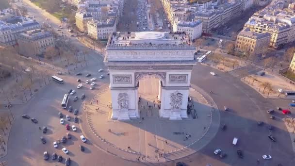 Drohnen Ansicht Des Arc Triomphe Mit Gebäuden Zentrum Von Paris — Stockvideo