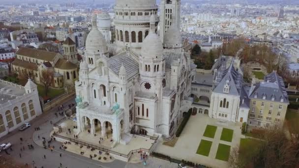 Εναέρια Άποψη Της Βασιλικής Της Ιερής Καρδιάς Του Παρισιού Και — Αρχείο Βίντεο