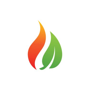 Ateş ve yaprak elementli biyogaz enerji logosu