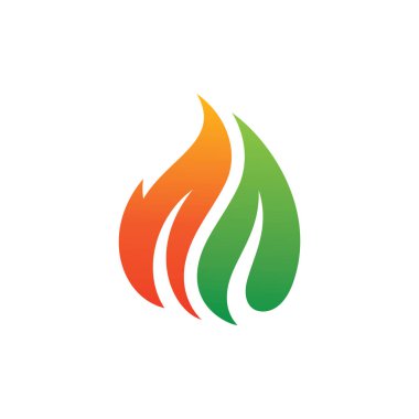 Ateş ve yaprak elementli biyogaz enerji logosu