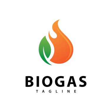 Ateş ve yaprak elementli biyogaz enerji logosu