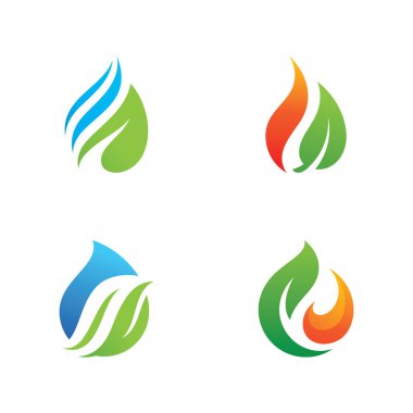 Ateş ve yaprak elementli biyogaz enerji logosu