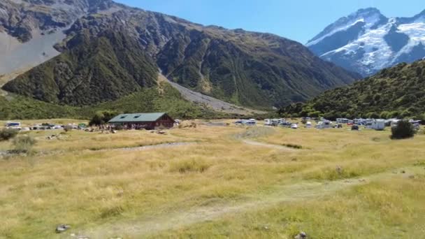 Mount Cook Nova Zelândia Fevereiro 2024 Parque Campismo White Horse — Vídeo de Stock
