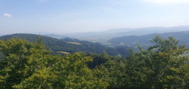 Wysoka tepesine giden patika, çevredeki tepeleri ve önü görüyor.