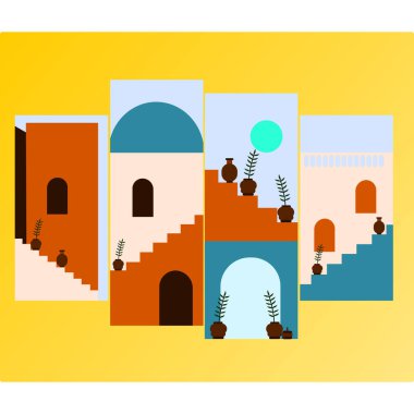 Düz tarzda modern bir şehir manzarasının vektör çizimi. Asgari tasarım.