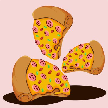 Pizza dilimleri üçgen şeklinde dizilir. Üstte bir dilim, altta iki dilim vardır.
