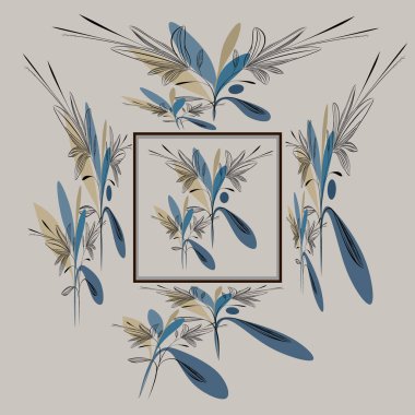 Bu soyut çiçek sanat eserleri renkli organik arka planla çevrili kare bir çerçeveye sahiptir.