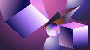 Üç boyutlu soyut geometrik kompozisyon, dijital sanat eserleri. Bilgisayar tarafından oluşturulan resimler.