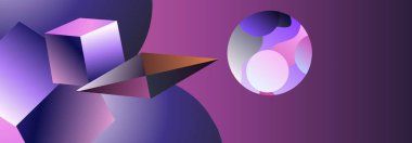 Moda tarzında 3 boyutlu geometrik şekillere sahip soyut arkaplan. Vektör illüstrasyonu