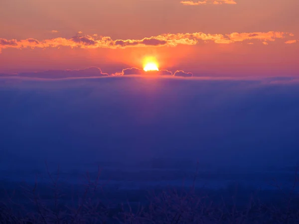 Восход Солнца Зимнее Утро Hokkaido — стоковое фото