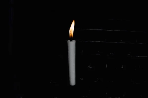 Lighted Candle Black Background — Stock Photo, Image