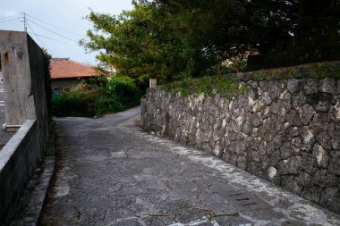 Okinawa 'daki eski kaldırım taşı yolu.