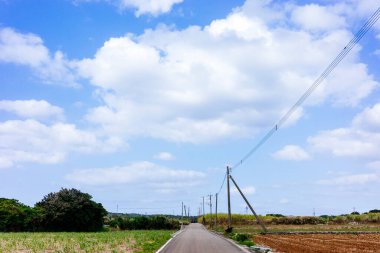 Okinawa 'da mavi gökyüzü ve yol