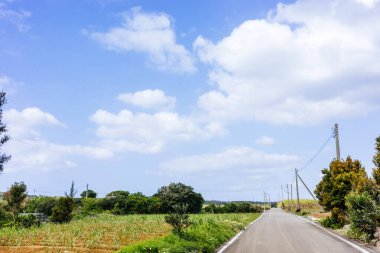 Okinawa 'da mavi gökyüzü ve yol