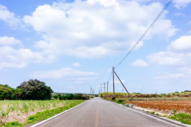 Okinawa 'da mavi gökyüzü ve yol