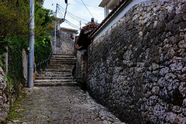 Okinawa 'daki eski kaldırım taşı yolu.